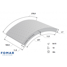 НАКЛАДКИ ТОРМОЗ., 104x8.6/12.5x306 8x15 ОТК809 