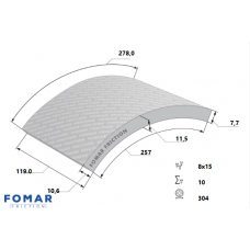 НАКЛАДКИ ТОРМОЗ., 119x7.6/11.5x304 8x15 ОТК809 