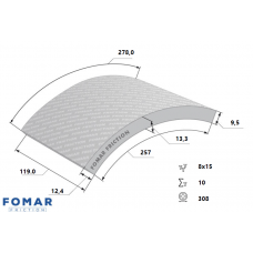 НАКЛАДКИ ТОРМОЗ., 119x9.4/13.3x308 8x15 ОТК809 