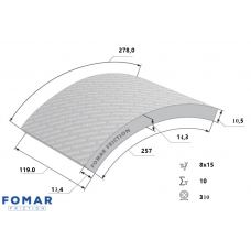 НАКЛАДКИ ТОРМОЗ., 119x10.4/14.3x310 8x15 ОТК809 