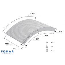 НАКЛАДКИ ТОРМОЗ., 119x11.4/15.3x312 8x15 ОТК809 