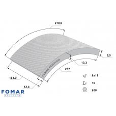 НАКЛАДКИ ТОРМОЗ., 134x9.4/13.3x308 8x15 ОТК814 