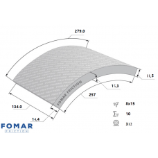 НАКЛАДКИ ТОРМОЗ., 134x11.4/15.3x312 8x15 ОТК814 