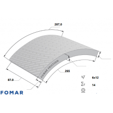 НАКЛАДКИ ТОРМОЗ., 87x11x302/6x12 REX 609 