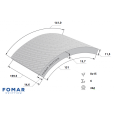 НАКЛАДКИ ТОРМОЗ., 159.5x14.6x362 8x15 ОТК 1114 